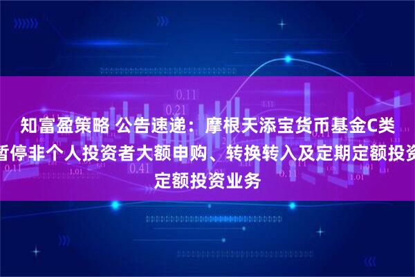 知富盈策略 公告速递：摩根天添宝货币基金C类份额暂停非个人投资者大额申购、转换转入及定期定额投资业务