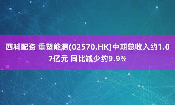 西科配资 重塑能源(02570.HK)中期总收入约1.07亿元 同比减少约9.9%